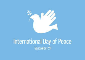 Wall Mural - International Day of Peace vector. Dove of Peace vector. Abstract dove of peace icon. Hands with dove vector. Silhouette of a dove on a blue background. International Day of Peace Poster, September 21