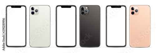 Fotografía A new collection of realistic smartphones in three different colors (silver, space, gold)