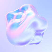 Holographic Liquid Metal 3D Shape. Dynamic Fluid Bubbles Covered By Holographic Foil. Trendy Design Element. 3d Rendering.