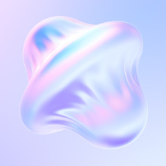 Aufkleber - Abstract modern graphic fluid shape 3D element. Holographic pearlescent gradient colors. Liquid shape for posters design. 3d rendering.