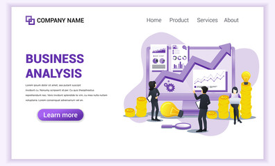 Poster - Modern Flat design concept of Business analysis with characters. Auditing, Financial consulting. Can use for business analysis, banner, landing page, web template. Flat vector illustration