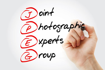 Fototapete - jpeg - joint photographic experts group acronym with marker, concept background