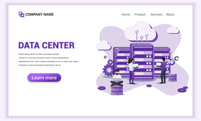 Aufkleber - modern flat design concept of data center services with characters using laptop managing data in fro