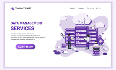 Poster - Modern flat design concept of Data Management with Characters works on servers, checking, accessing and manage data. Can use for banner, landing page, web design. Flat vector illustration