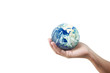 © violetkaipa - Globe ,earth in hand, holding our planet glowing. Earth image provided by Nasa