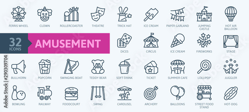 Fotomural Amusement Park minimal thin line web icon set
