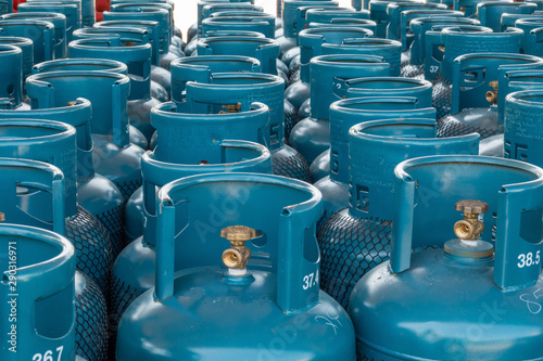 Fotomural LPG gas bottle stack ready for sell, filling lpg gas bottle