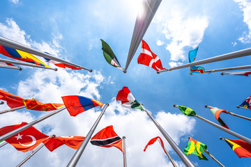 Wall Mural - flags  with blue sky