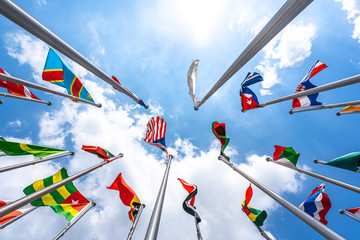 Wall Mural - flags with blue sky