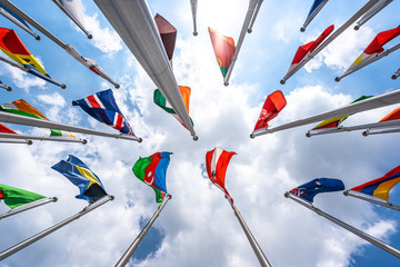 Wall Mural - flags with blue sky