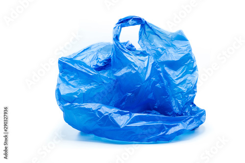 Fotomural blue plastic bag isolated on white background