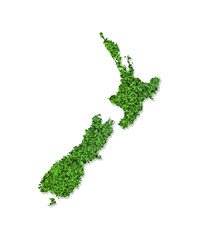 vector isolated simplified illustration icon with green grassy silhouette of new zealand map. white 