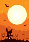 Fototapeta  - Halloween background with castle and full moon