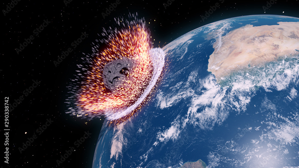 3d rendered illustration of an asteroid impacts earth - obrazy, fototapety, plakaty 