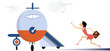 © bigmen - Young woman in the airport illustration. Scurrying young woman with suitcase trying does not miss the flight isolated on white