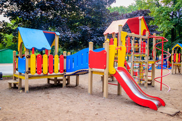 City playground. Children's entertainment. Slides and swings.