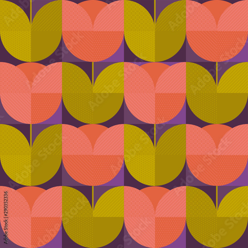 Seventies vibes abstract flower seamless pattern