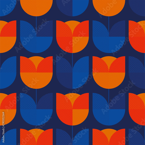 Holland blue and orange tulip flower tile pattern