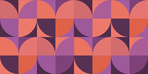 Retro purple and coral geometric seamless pattern