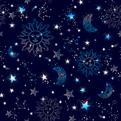 Wall Mural - Space Galaxy constellation seamless pattern print could be used for textile, zodiac star yoga mat, phone case
