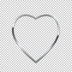 Poster - silver heart shape border isolated on transparent background. vector golden frame.