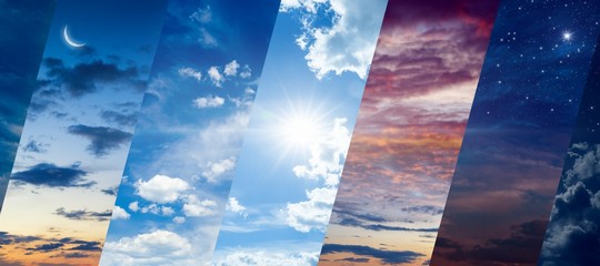 Wall Mural - different times of day: dawn and sunset, day and night. concept of continuous flow of time and unity