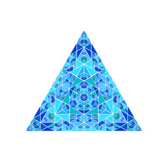 Poster - Geometrical ornate isolated triangular pyramid logo template - abstract colorful vector element from triangle tiles