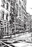Fototapeta Nowy Jork - Rysynek ręcznie rysowany. Widok ulicę w Nowym Jorku