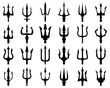 Set of black silhouettes of trident on a white background
