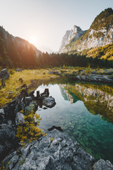 Wall Mural - Vorderer Gosausee lake. Salzkammergut is a famous resort area located in the Gosau Valley in Upper Austria.