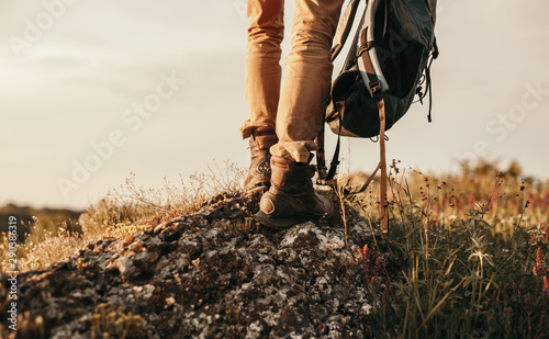Fotomural Crop traveler standing on stone in nature