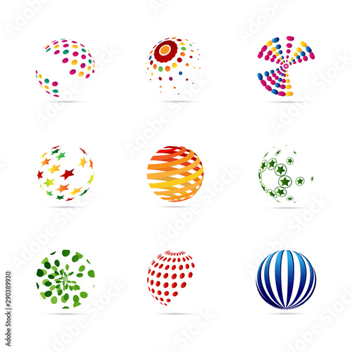 Circle And Globe Logo Set Isolated On White Background Vector