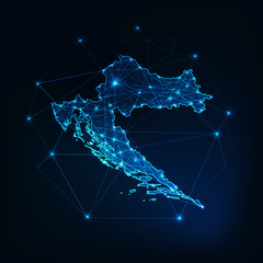 Wall Mural - Croatia map outline with stars and lines abstract framework. Communication, connection concept.