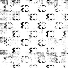 Wall Mural - Grunge abstract pattern with cross element. Square black and white backdrop.