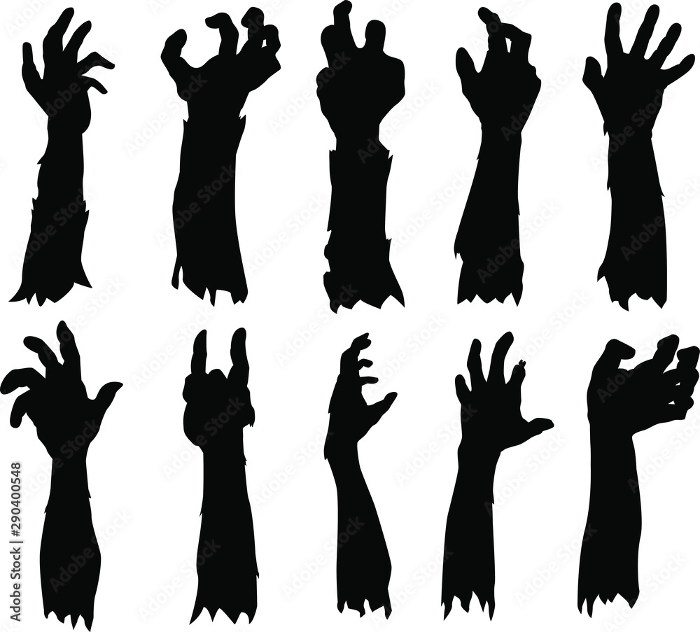 Zombie Hand Silhouette. Clip Art Design Vector. Halloween Scary Grave. Arm  Monster Dead. Stock Vector | Adobe Stock, image size:1000x903