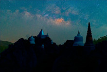 Night Milky Way On Wat Chalermprakiat Prajomklao Rachanusorn Amazing Temple On Top Of Mountain At Lampang, North, Unseen In Thailand