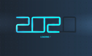 Aufkleber - 2020 loading banner. Happy New Year in futuristic technology concept. 2020 as a load with highlights and glow. Happy New Year tech holiday background. Merry christmas. Vector illustration