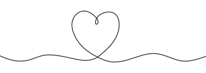 Sticker - Romantic continuous line drawing of love sign with heart symbol. Vector illustration minimalism design.