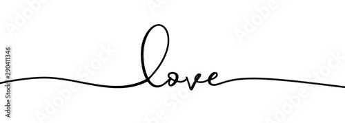 Fotomural Continuous one line drawing of love typography lettering script font typographic lineart design