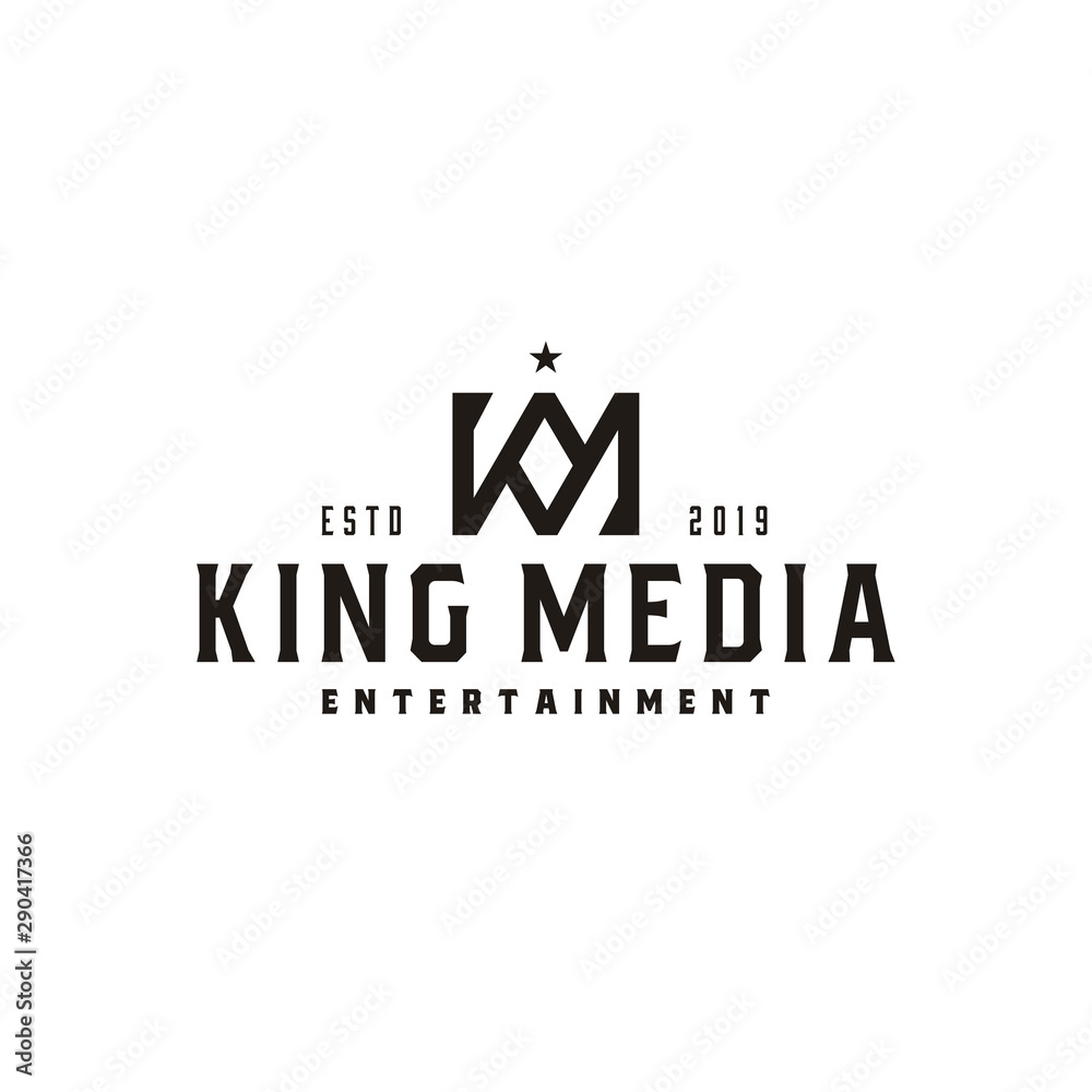 Vintage King Crown letter K and M or KM MK monogram logo design - obrazy, fototapety, plakaty 