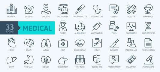 medicine and health symbols - minimal thin line web icon set. outline icons collection. simple vecto