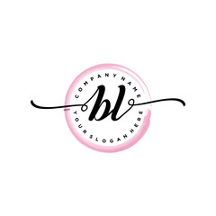 BL initial handwriting logo template. round logo in watercolor color with handwritten letters in the middle. Handwritten logos are used for, weddings, fashion, jewelry, boutiques and business