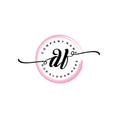 DF initial handwriting logo template. round logo in watercolor color with handwritten letters in the middle. Handwritten logos are used for, weddings, fashion, jewelry, boutiques and business