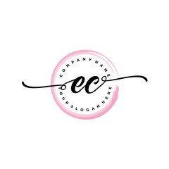 EC initial handwriting logo template. round logo in watercolor color with handwritten letters in the middle. Handwritten logos are used for, weddings, fashion, jewelry, boutiques and business