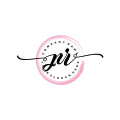 PR initial handwriting logo template. round logo in watercolor color with handwritten letters in the middle. Handwritten logos are used for, weddings, fashion, jewelry, boutiques and business