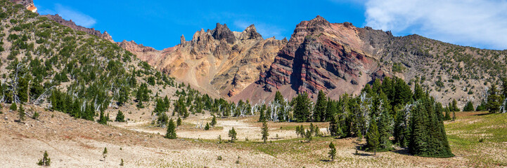 Wall Mural - panoramic view of old, glacially eroded, complex stratovolcano.