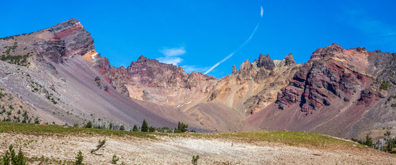 Wall Mural - panoramic view of old, glacially eroded, complex stratovolcano.