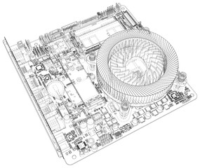 Poster - computer motherboard. motherboard digital chip. vector rendering of 3d.