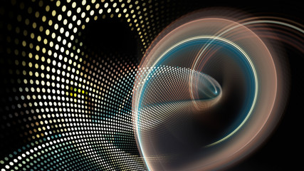 Poster - Abstract background element. Fractal graphics series. Composition of glowing lines and mosaic halftone effects. Wide format high resolution image. 3d illustration