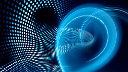 Poster - Abstract background element. Fractal graphics series. Composition of glowing lines and mosaic halftone effects. Wide format high resolution image. 3d illustration